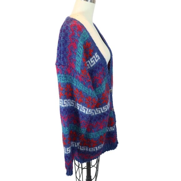 Vintage Oversized Fuzzy Mohair Cardigan Sweater Size M Aztec Southwestern - Picture 2 of 7